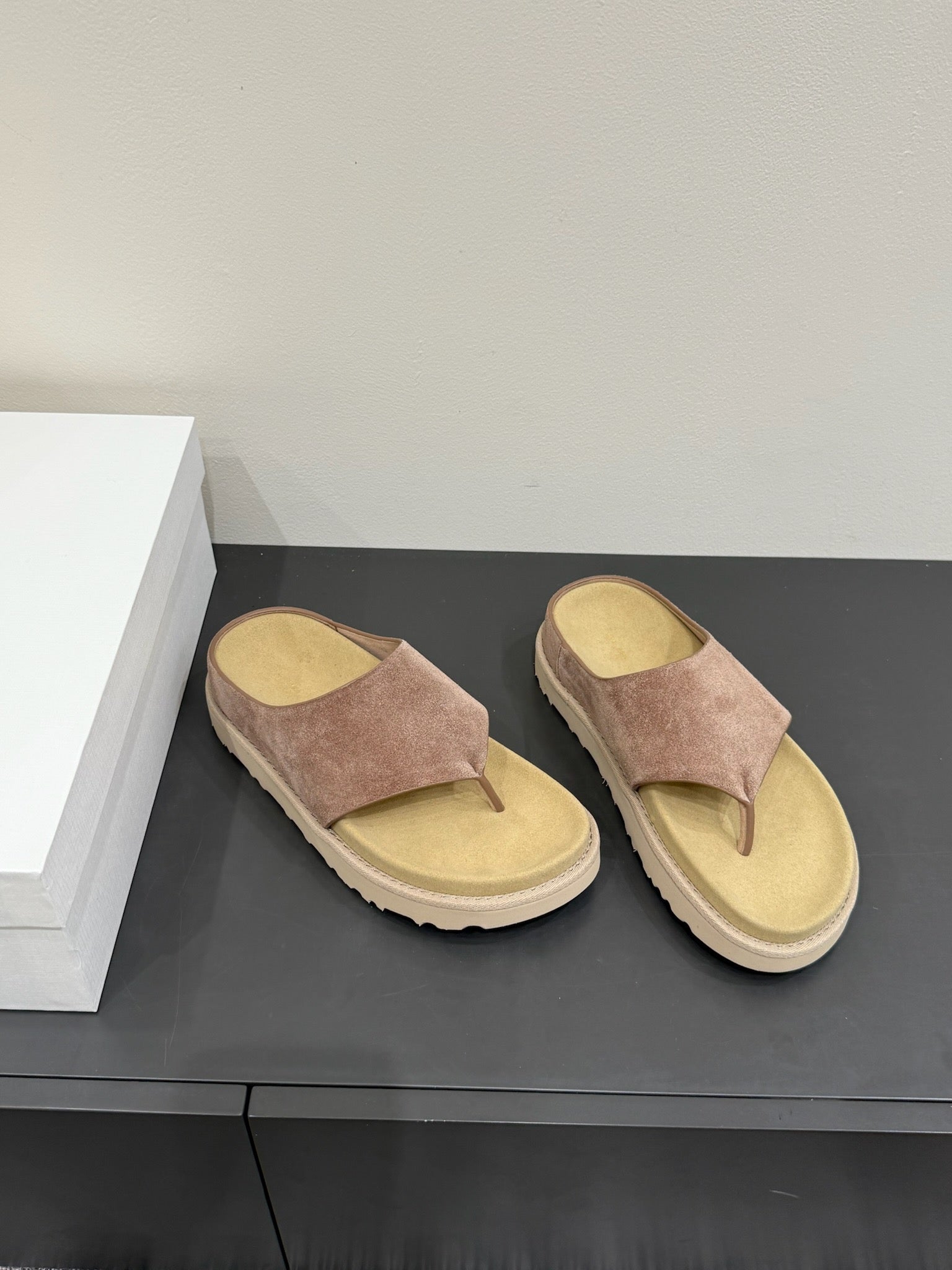 The Row Flat Sandal  Warm Beige Cow Suede 337500