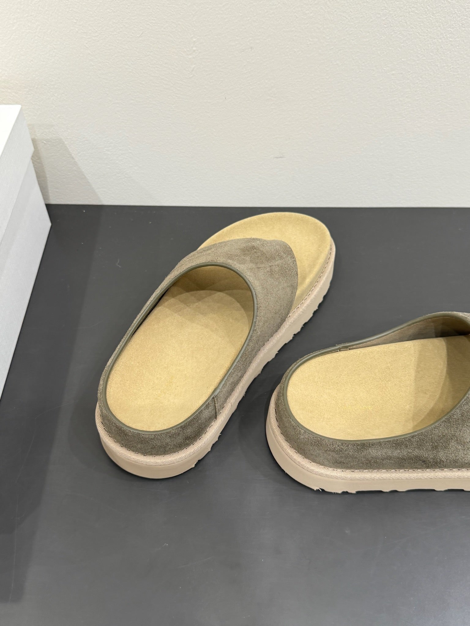 The Row Flat Sandal  Dark Olive Brown Cow Suede 337501