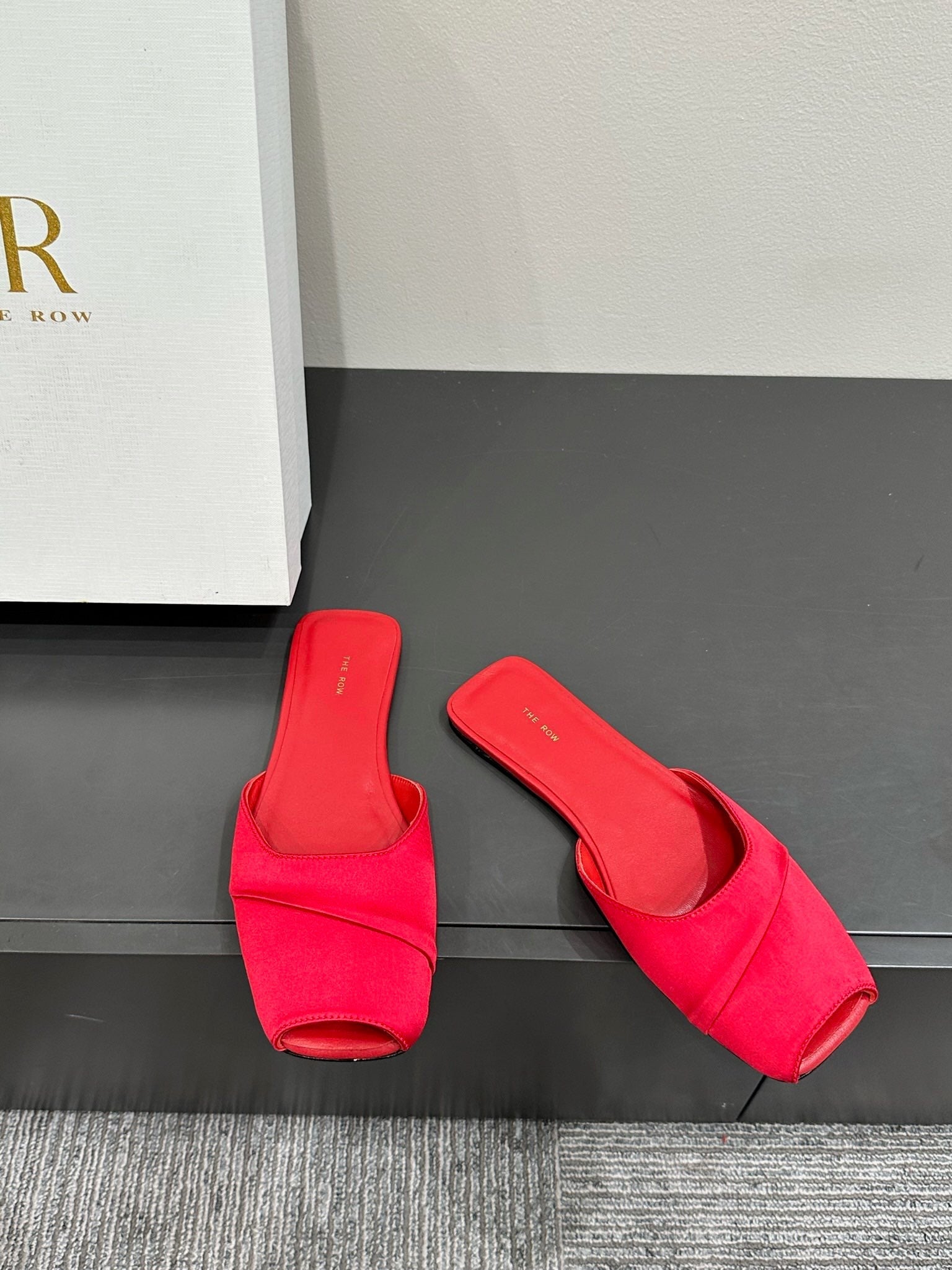 The Row Mule Sandal Red Satin And Sheepskin Lining 337506