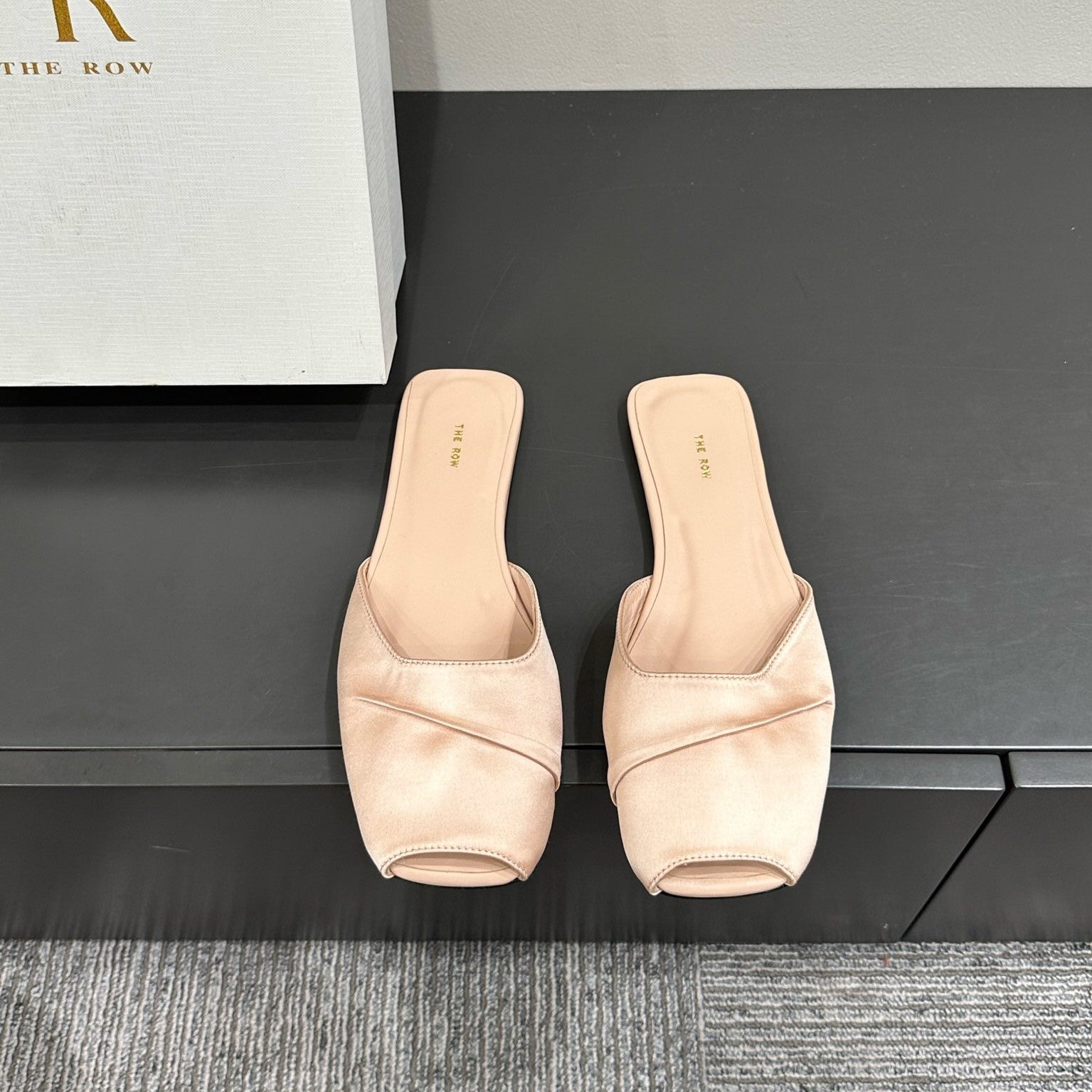 The Row Mule Sandal Beige Satin And Sheepskin Lining 337507