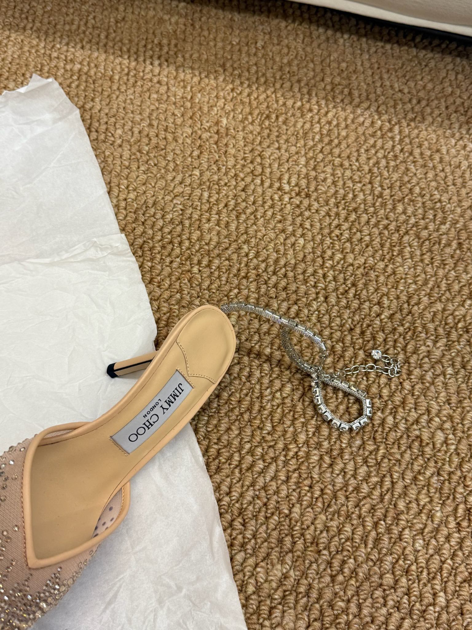 Jimmy Crystal-embellished Saeda Pumps 100mm Beige Mesh Drill 420168