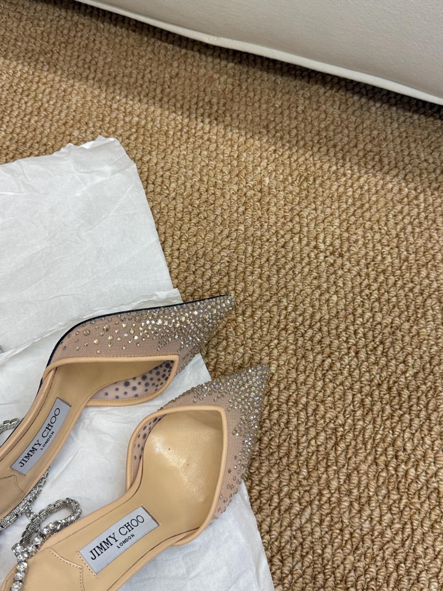 Jimmy Crystal-embellished Saeda Pumps 100mm Beige Mesh Drill 420168