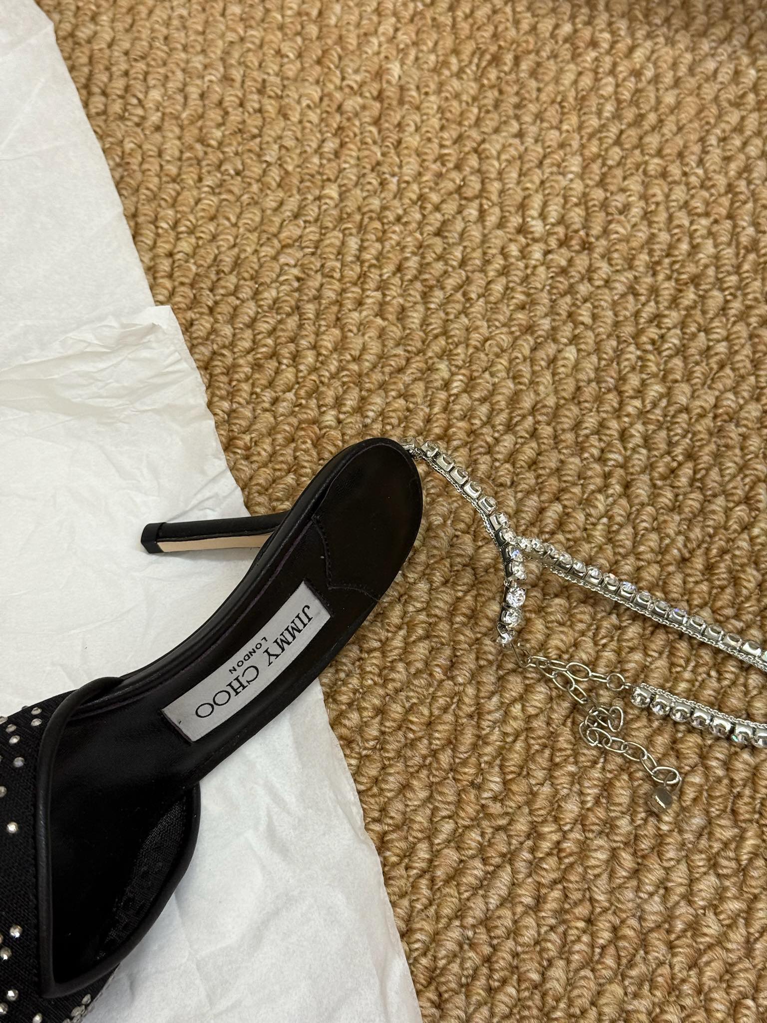 Jimmy Crystal-embellished Saeda Pumps 100mm Black Mesh Drill 420169