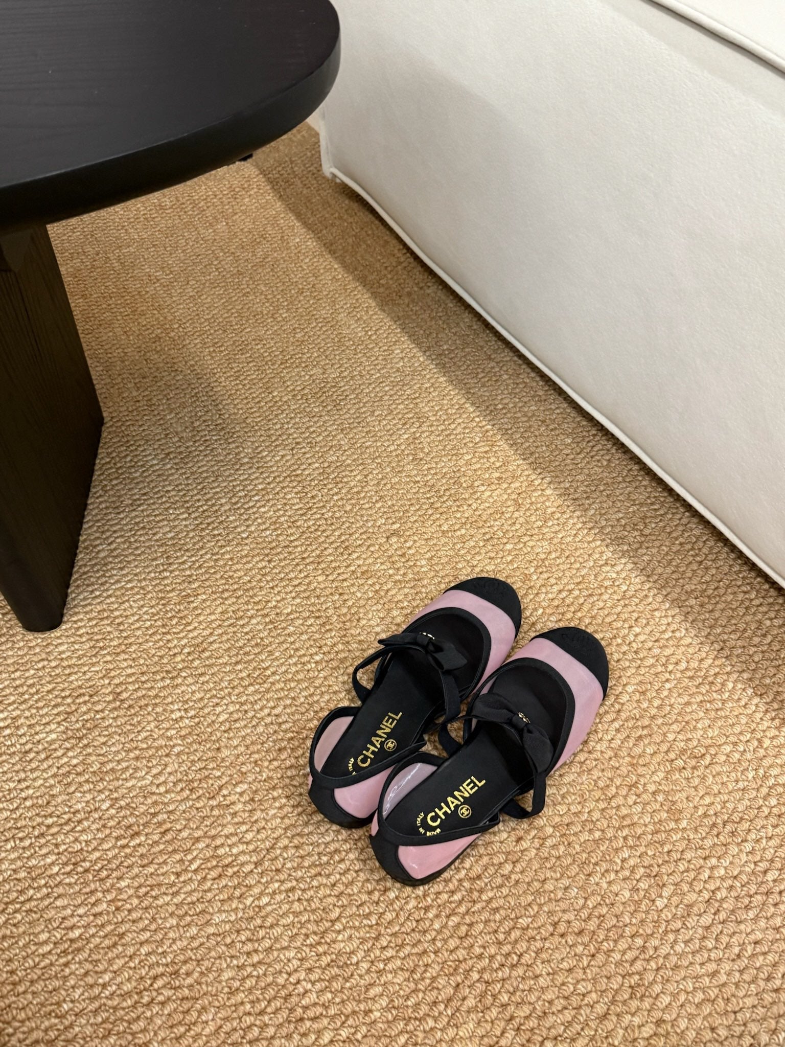CC 26s Mary Jane Flats In Pink And Black Mesh Ribbon Strap Cap Toe