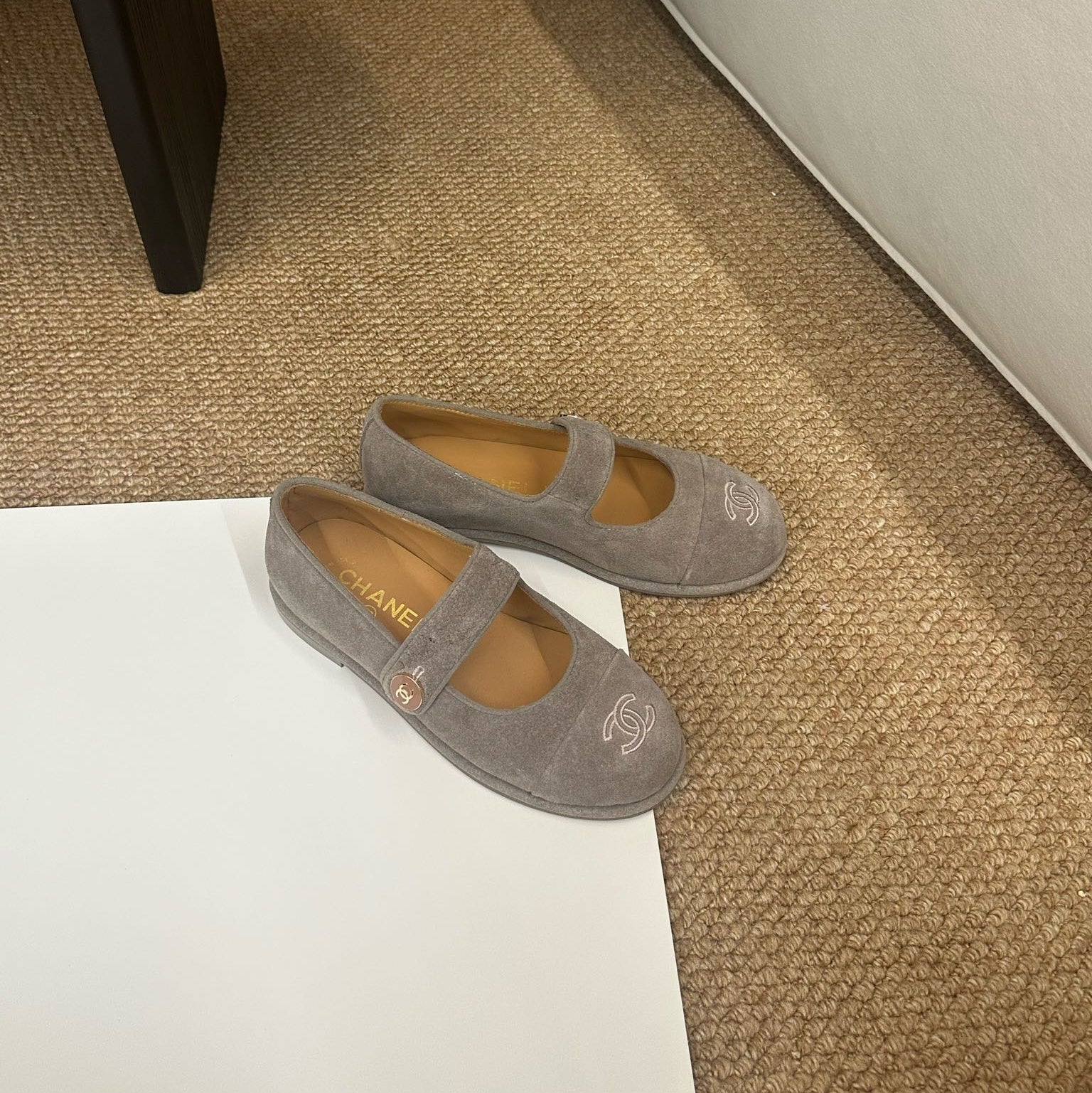 CC 26s Mary Jane Flats Taupe Brown Suede