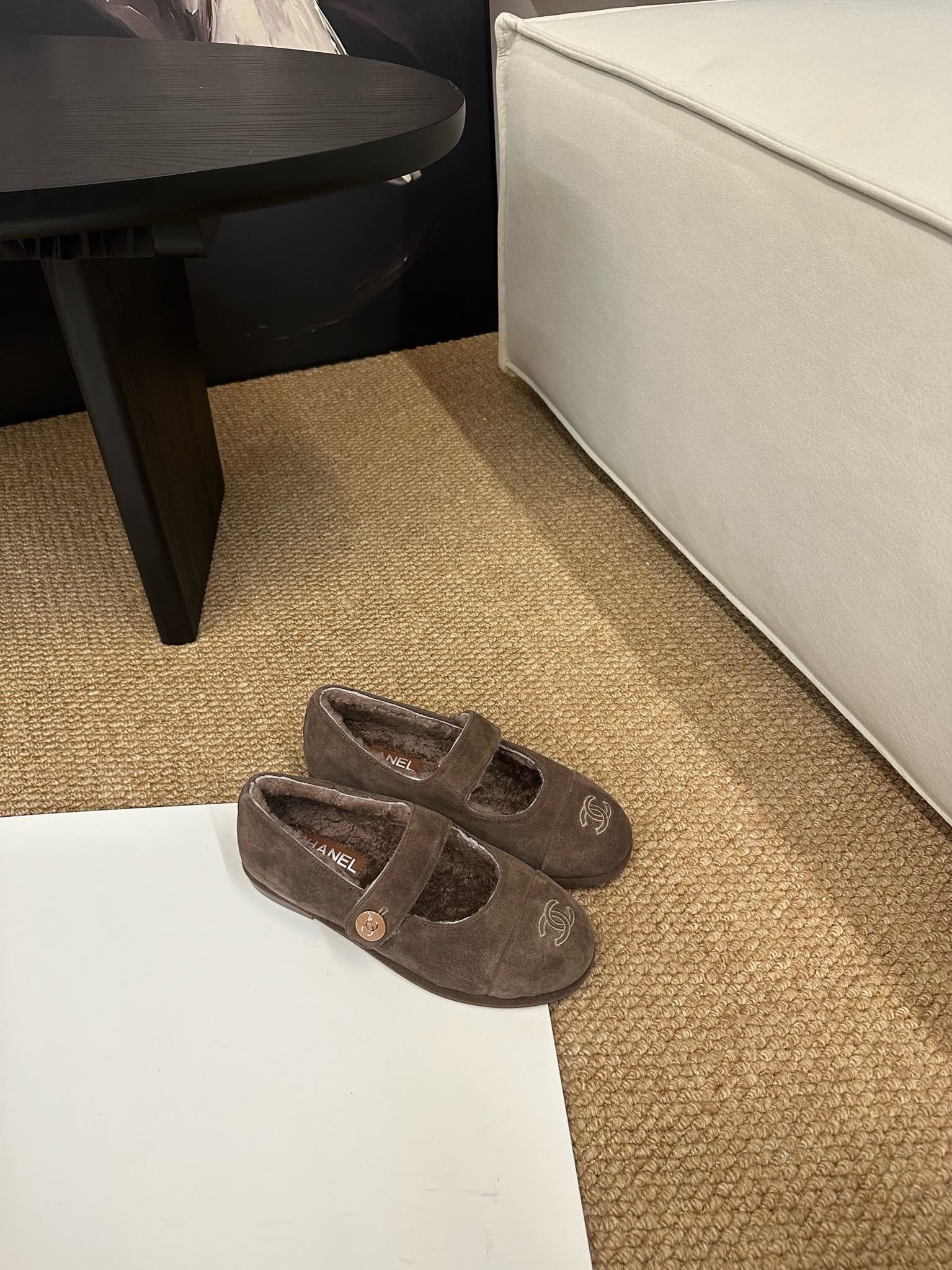 CC 26s Mary Jane Flats Brown Suede Shearling Lining