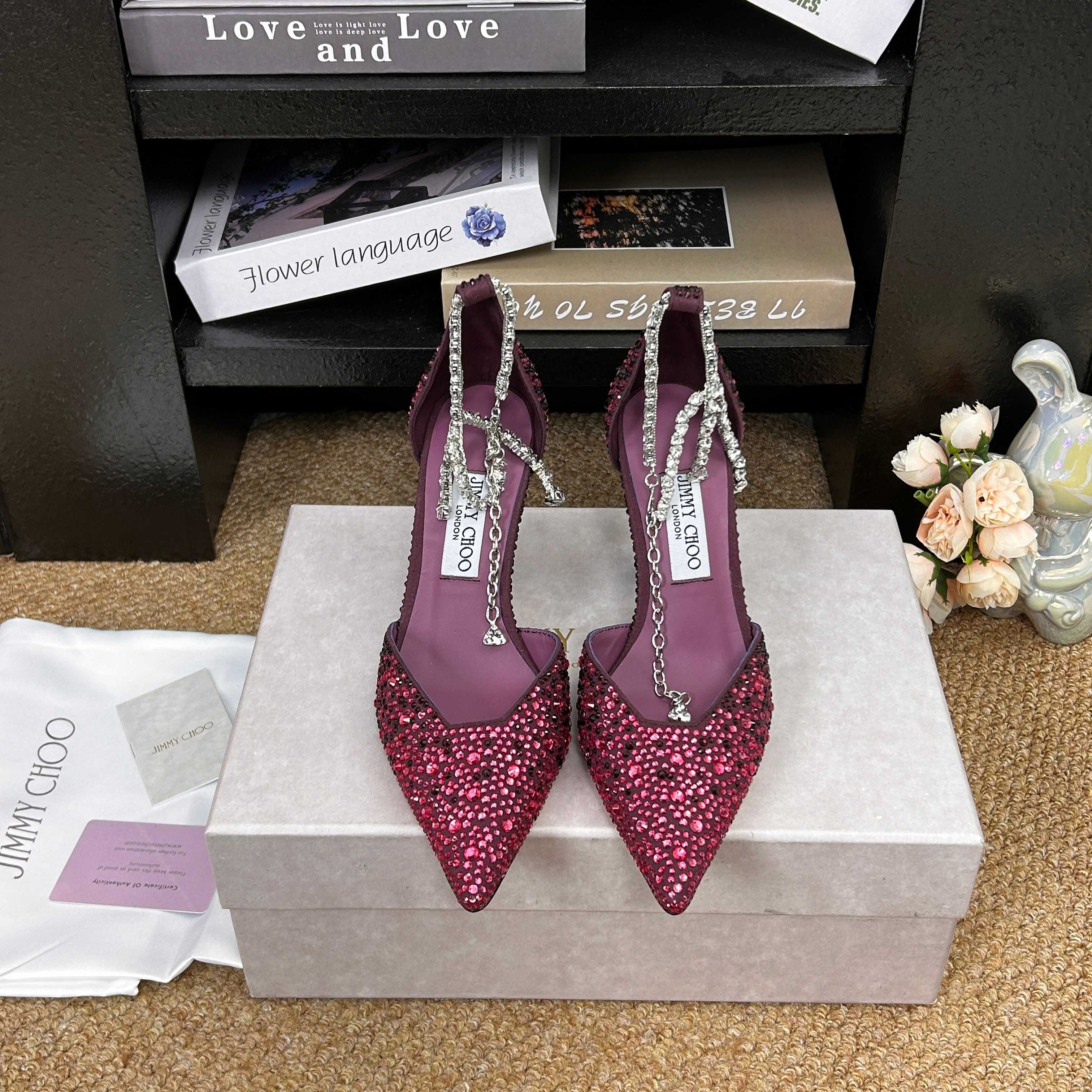 Jimmy 26 Stevie Pump 9cm Burgundy Crystal Leather 681906
