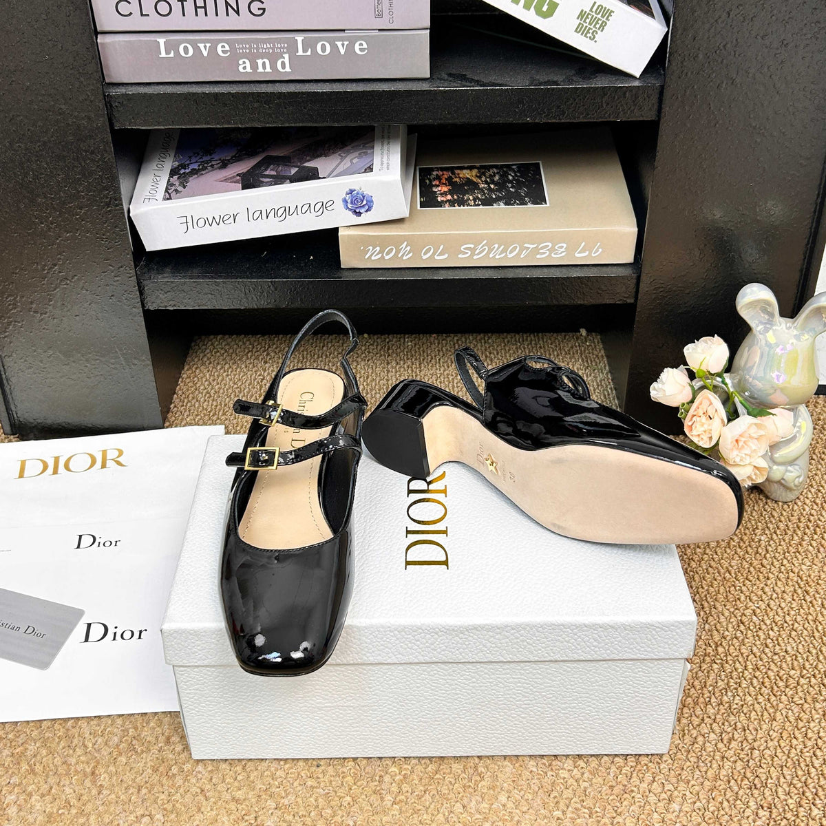 CD 26s Mary Jane Slingback Flats Black Patent Calfskin 157542