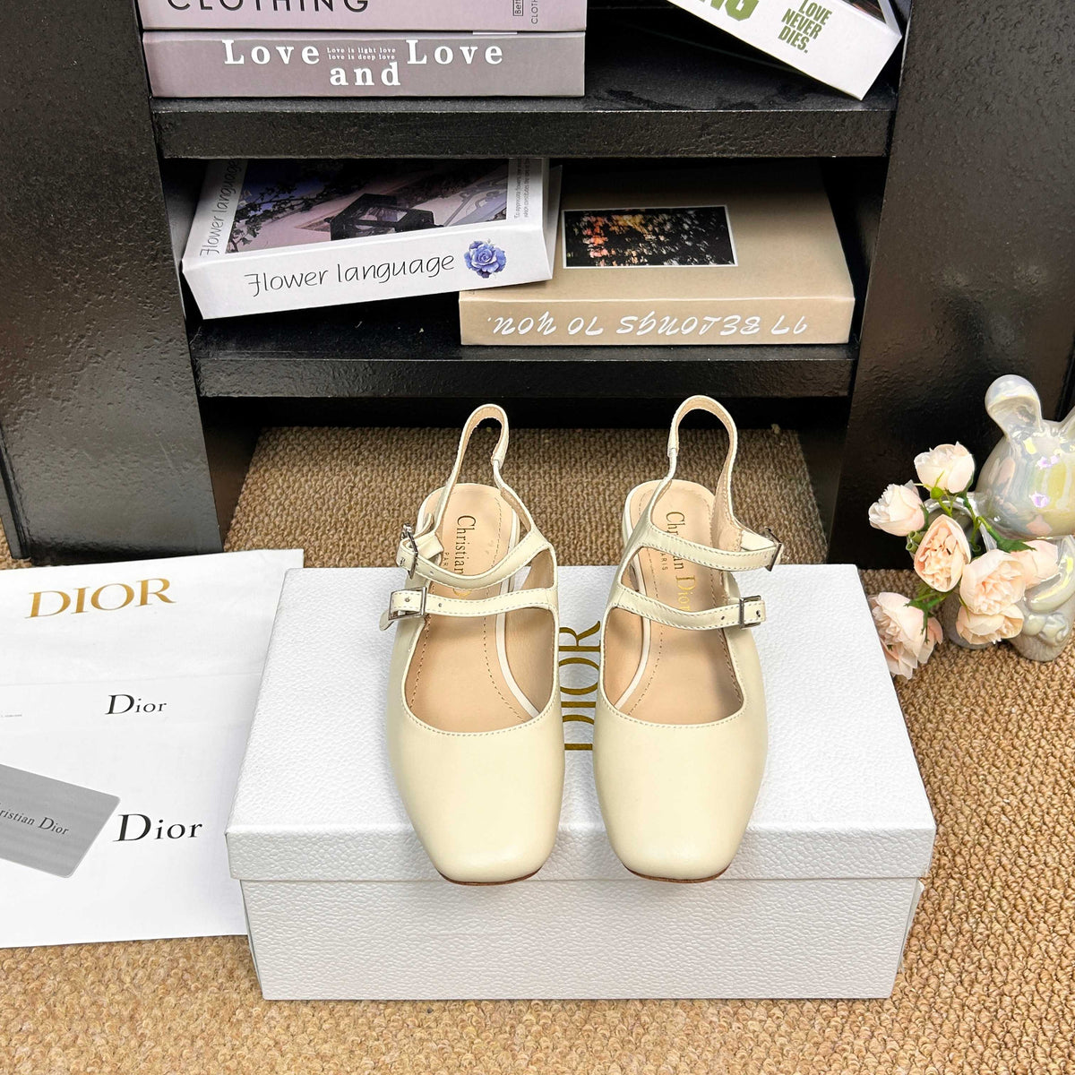 CD 26s Mary Jane Slingback Flats Cream Patent Calfskin 157543