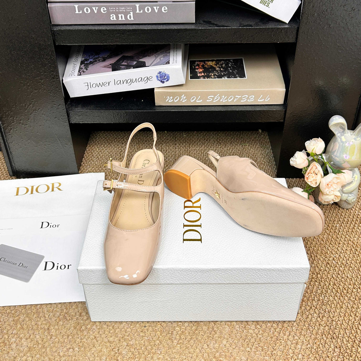 CD 26s Mary Jane Slingback Flats Beige Patent Calfskin 157544