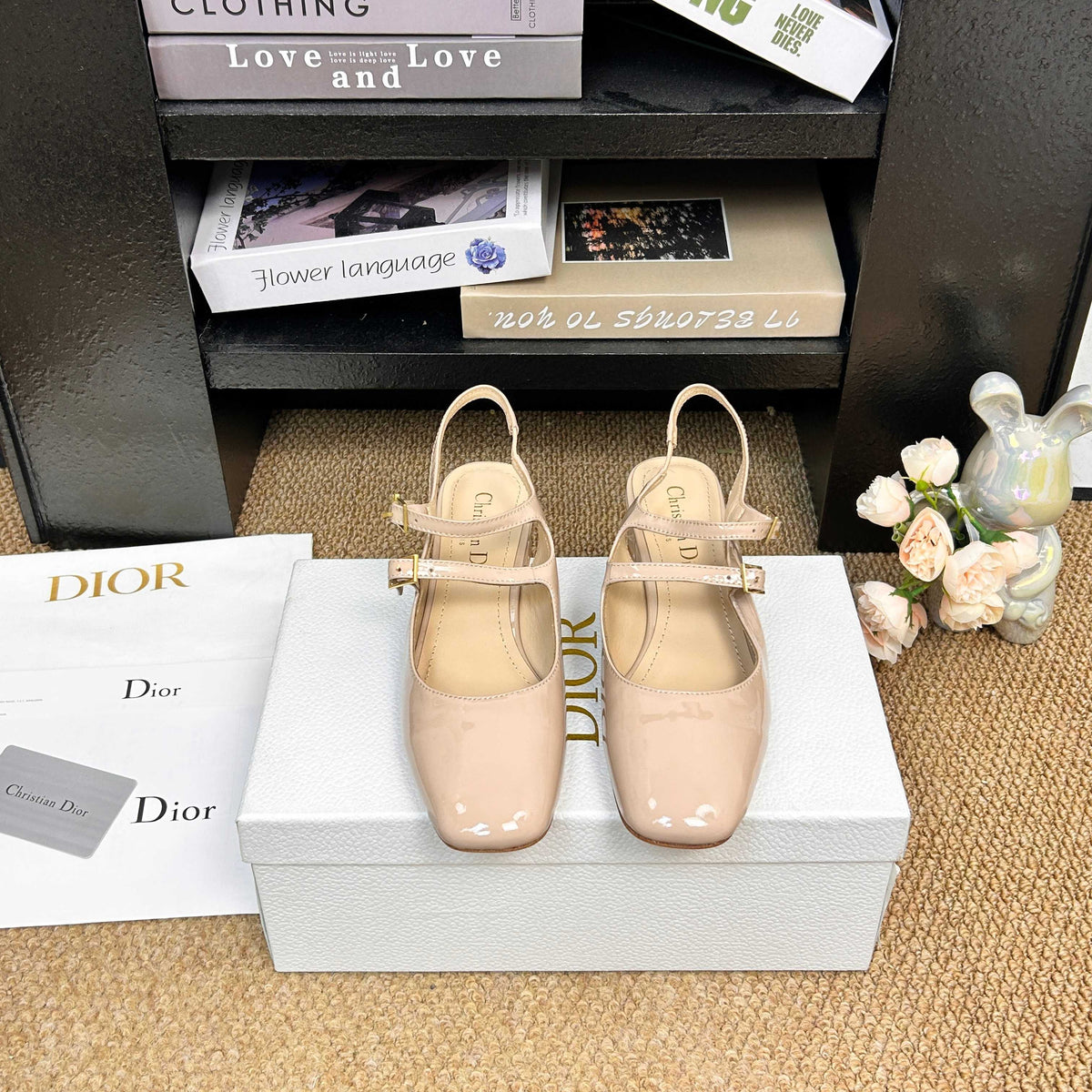 CD 26s Mary Jane Slingback Flats Beige Patent Calfskin 157544