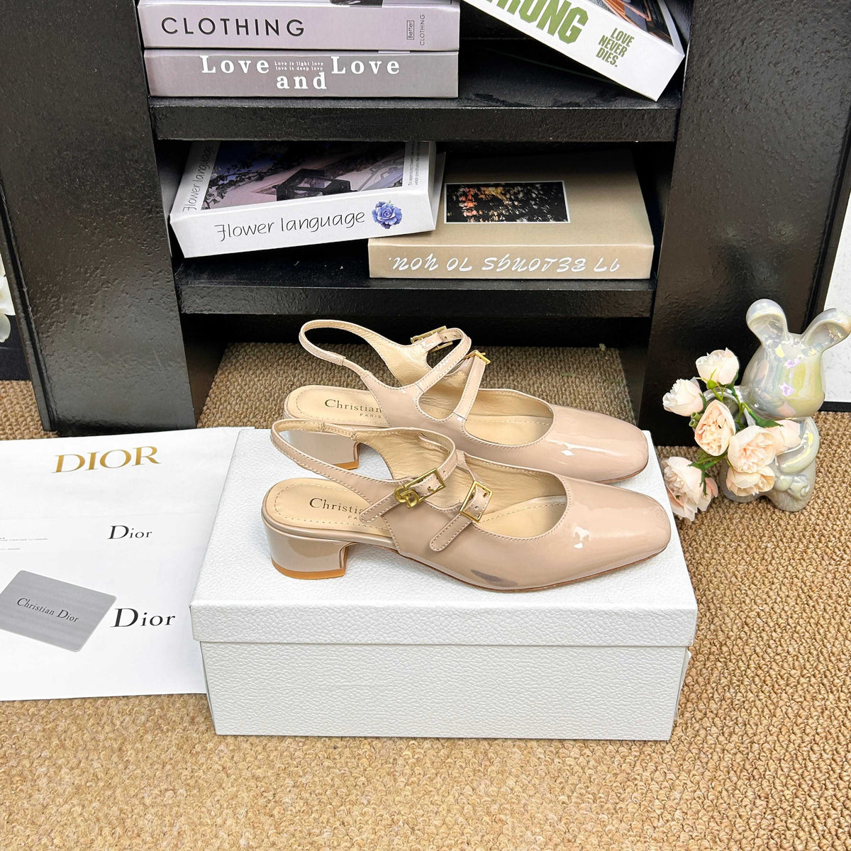 CD 26s Mary Jane Slingback Flats Beige Patent Calfskin 157544