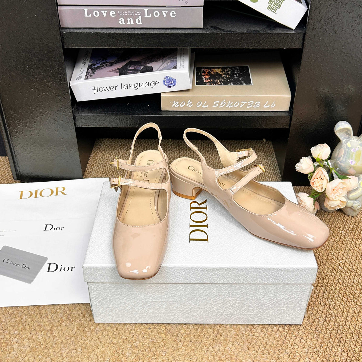 CD 26s Mary Jane Slingback Flats Beige Patent Calfskin 157544