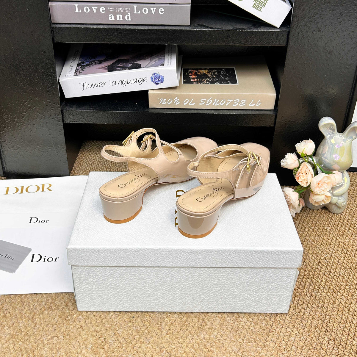 CD 26s Mary Jane Slingback Flats Beige Patent Calfskin 157544