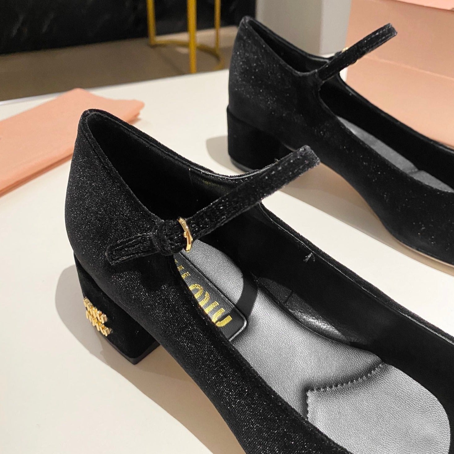 Miu Mary Jane Shoes Classic Black Suede
