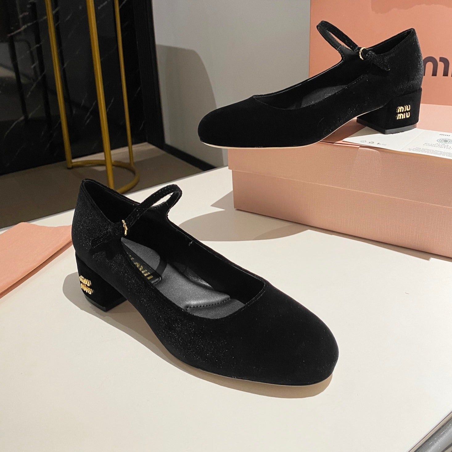 Miu Mary Jane Shoes Classic Black Suede