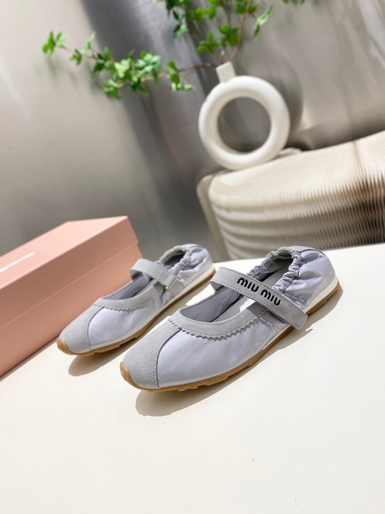 Miu 26s Ballerinas In Lilac Grey Fabric And Suede