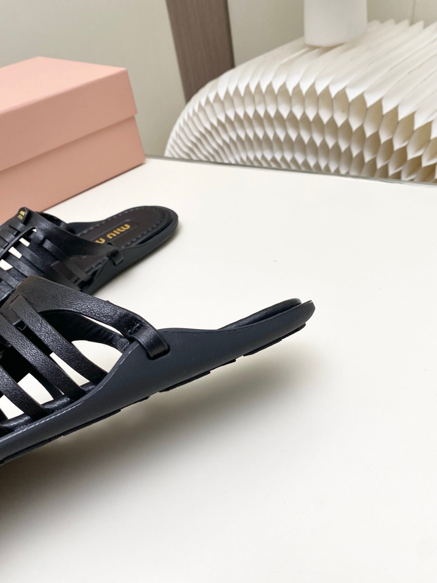Miu 26s Open-Back Sandal Black Leather 881413