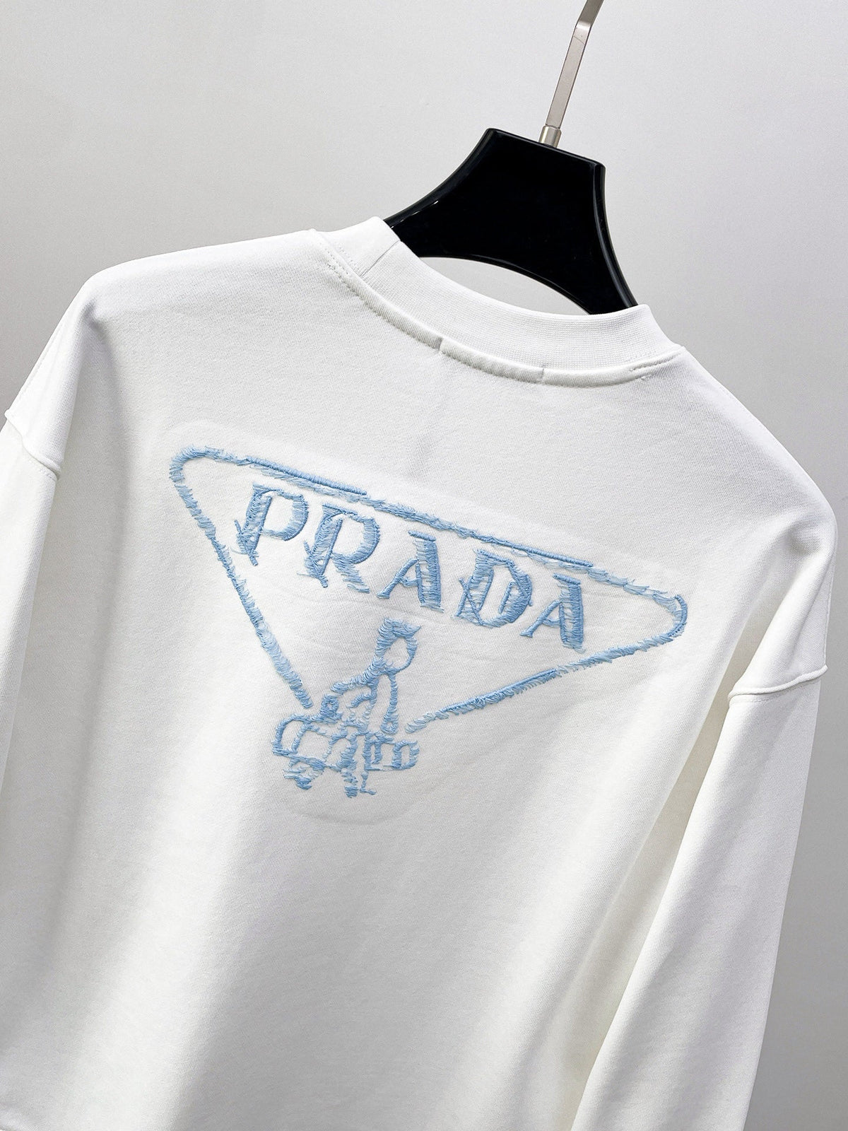 Prada 26s Men Crewneck Sweatshirt Embroidered Triangle Logo 835291