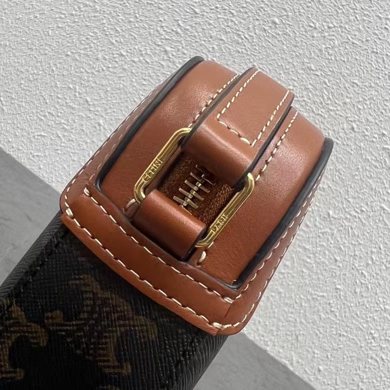 Celine Camera Bag 20 Bag Triomphe Black Brown Canvas & Calfskin