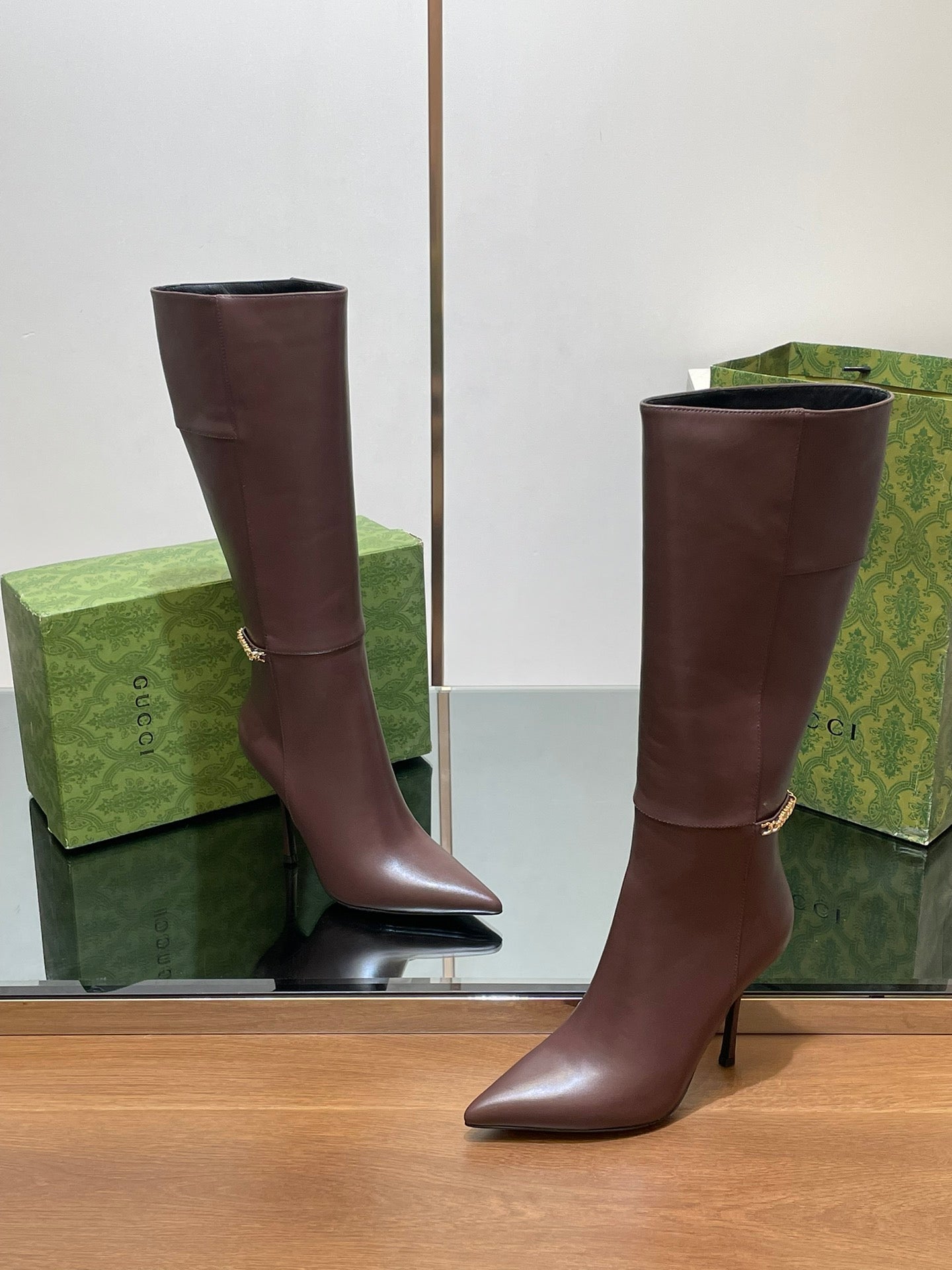 GG 26s Signoria Long Boot 10.5cm Brown Cowhide 997215