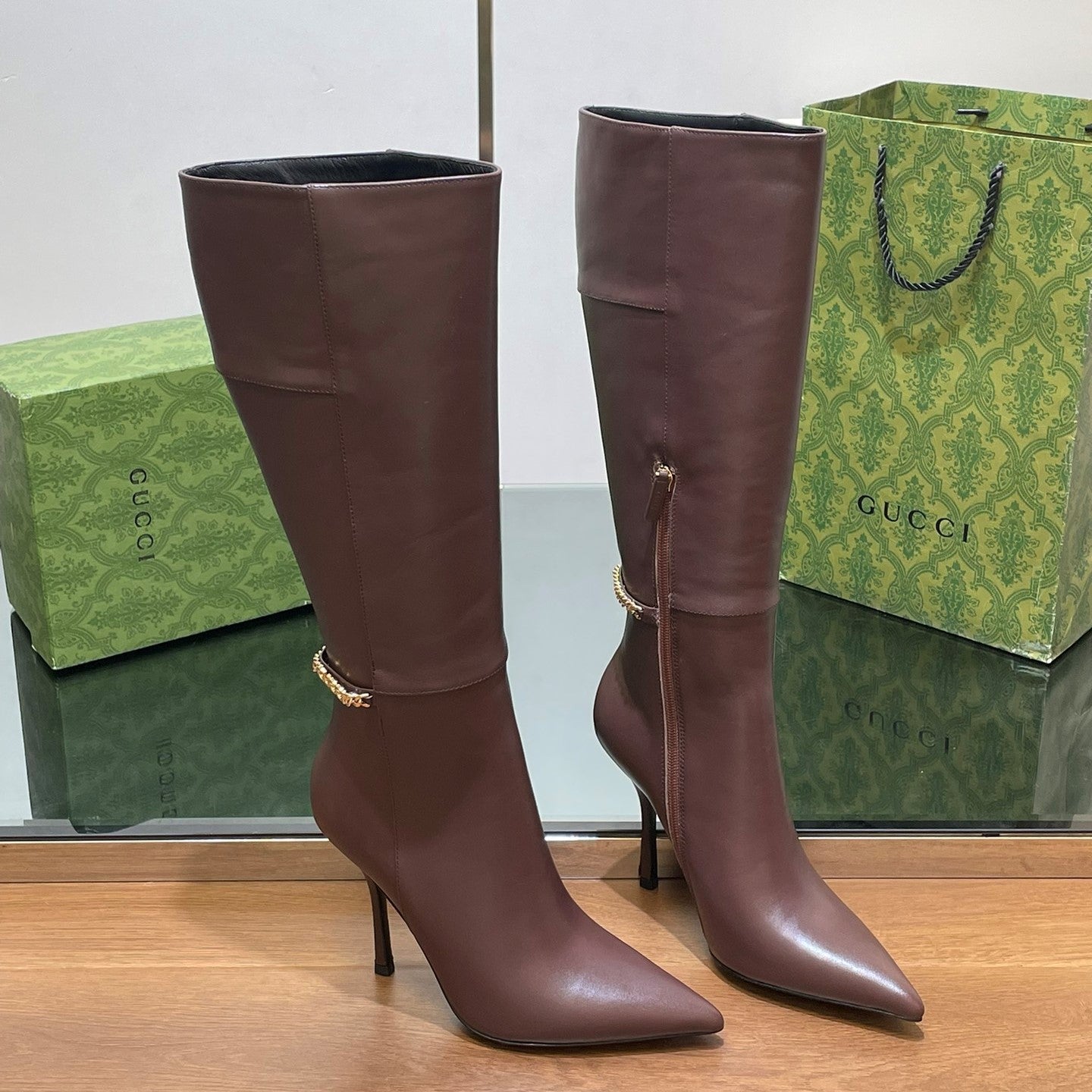 GG 26s Signoria Long Boot 10.5cm Brown Cowhide 997215