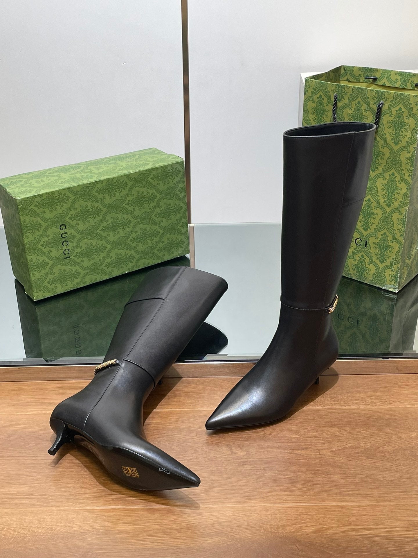 GG 26s Signoria Long Boot 4.5cm Black Cowhide 997217
