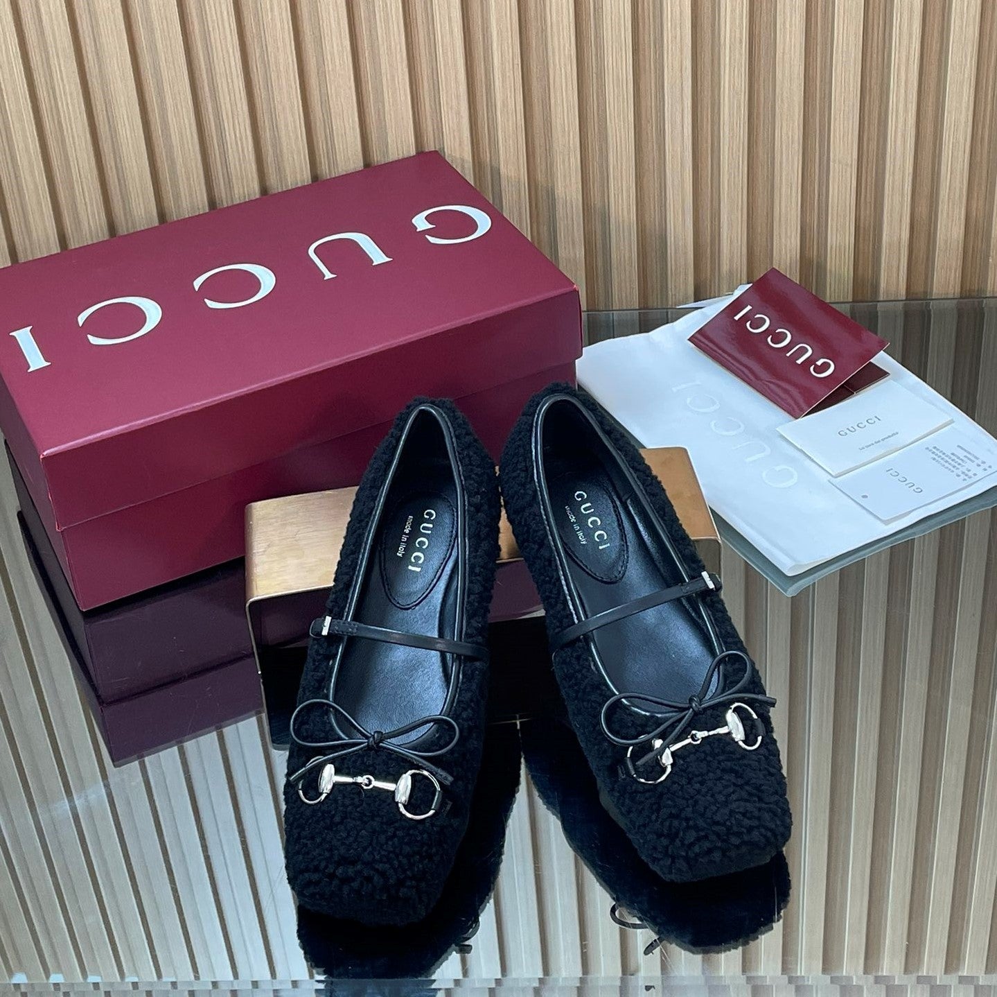 Gucci 26 Ballet Full Black Calfskin Wool 562991