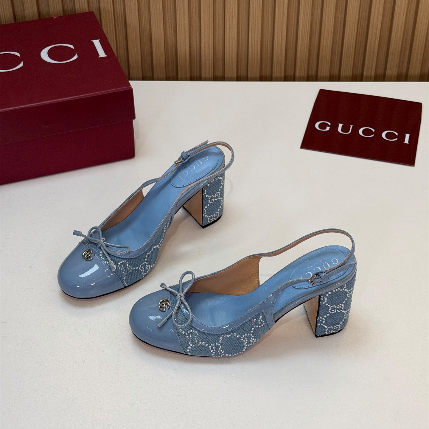 GG 26s Embellished Slingback Pumps Light Blue Denim 997171