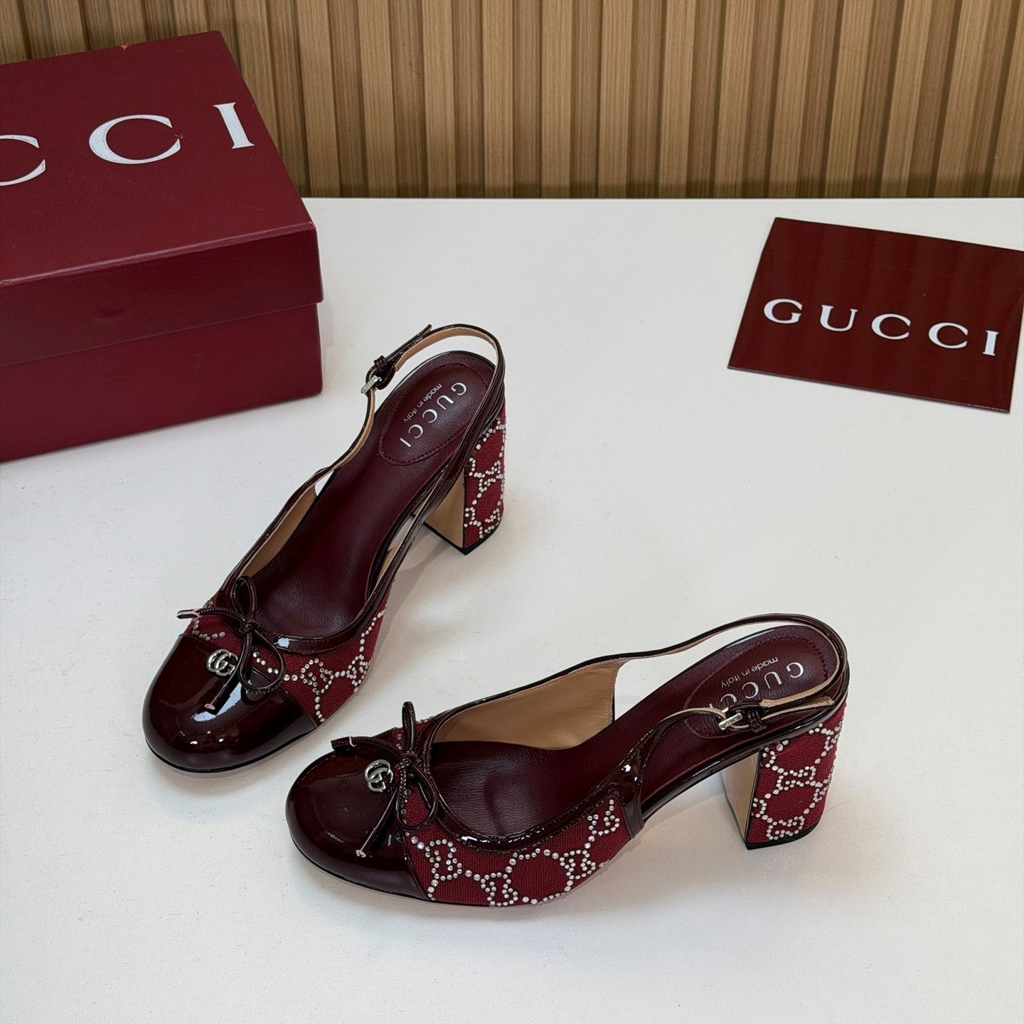 GG 26s Embellished Slingback Pumps Red Denim 997168