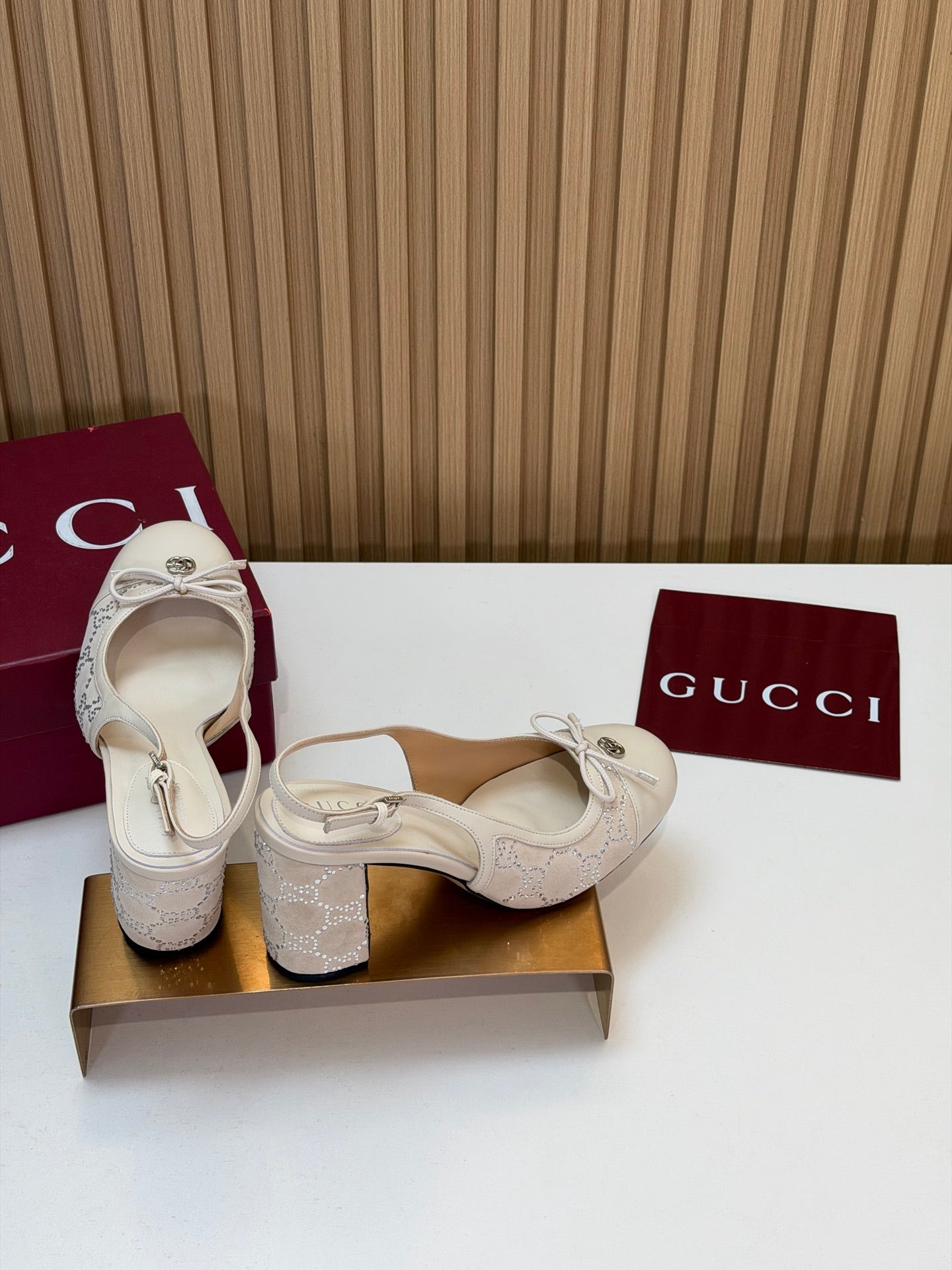 GG 26s Embellished Slingback Pumps Cream Velvet 997165