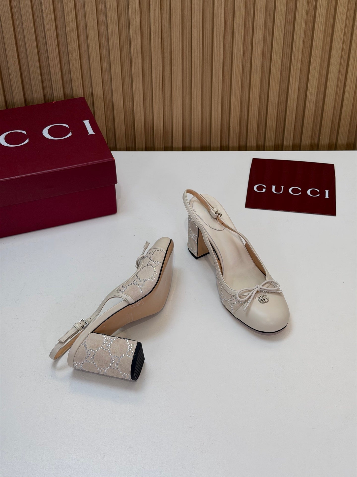 GG 26s Embellished Slingback Pumps Cream Velvet 997165