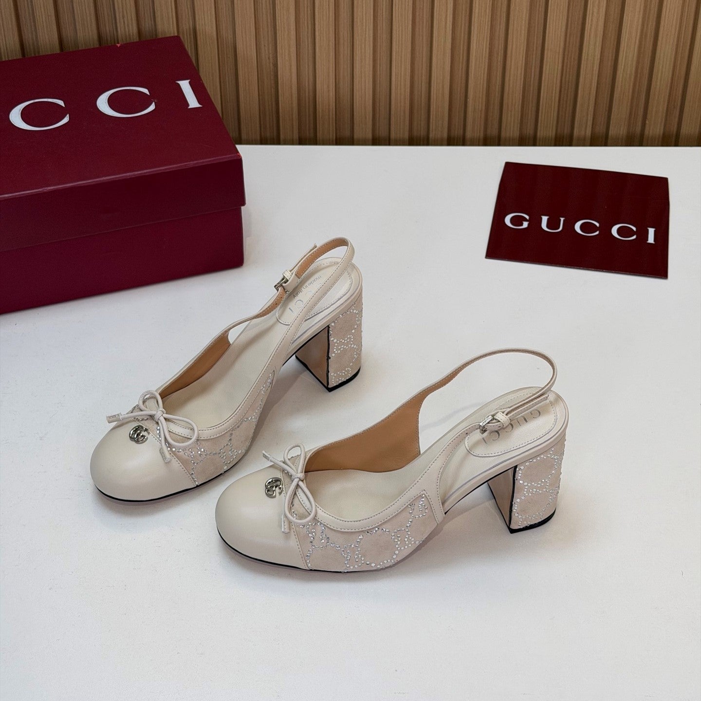 GG 26s Embellished Slingback Pumps Cream Velvet 997165