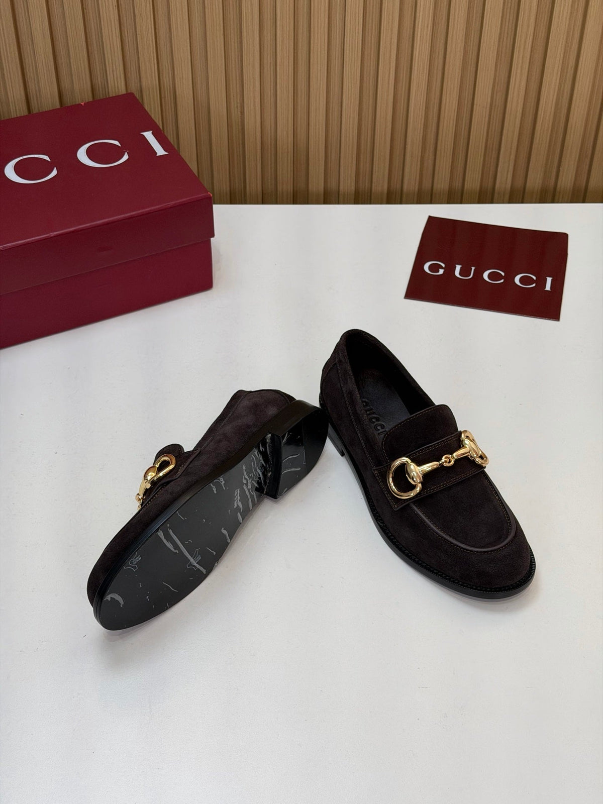 Gucci 26s Loafers Dark Brown Suede Leather 156822