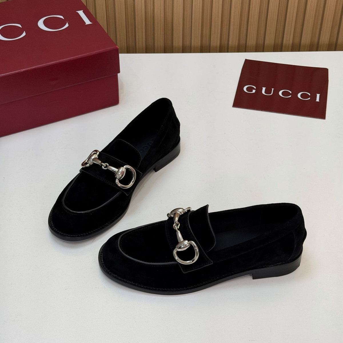 Gucci 26s Loafers Black Suede Leather 156823