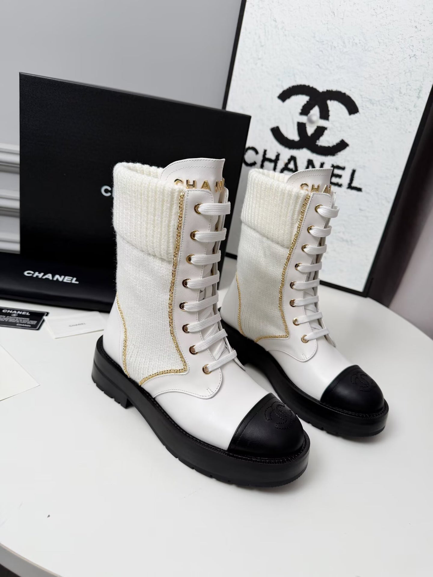 CC 26s Ankle Boot Black White Leather Wool