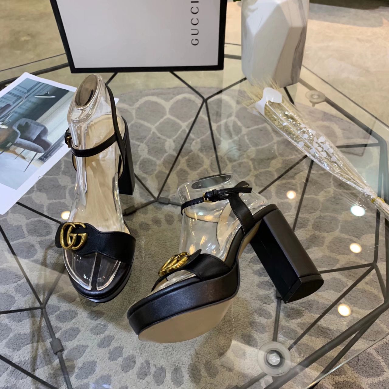 GG 26s Marmont Sandals 10cm Sandals Black Leather 926706