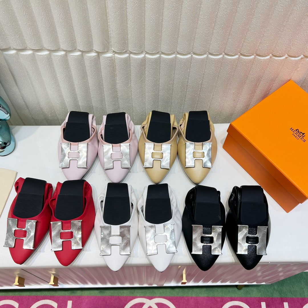 H-BUCKLE BALLLET FLAT LIGHT PINK CALFSKIN