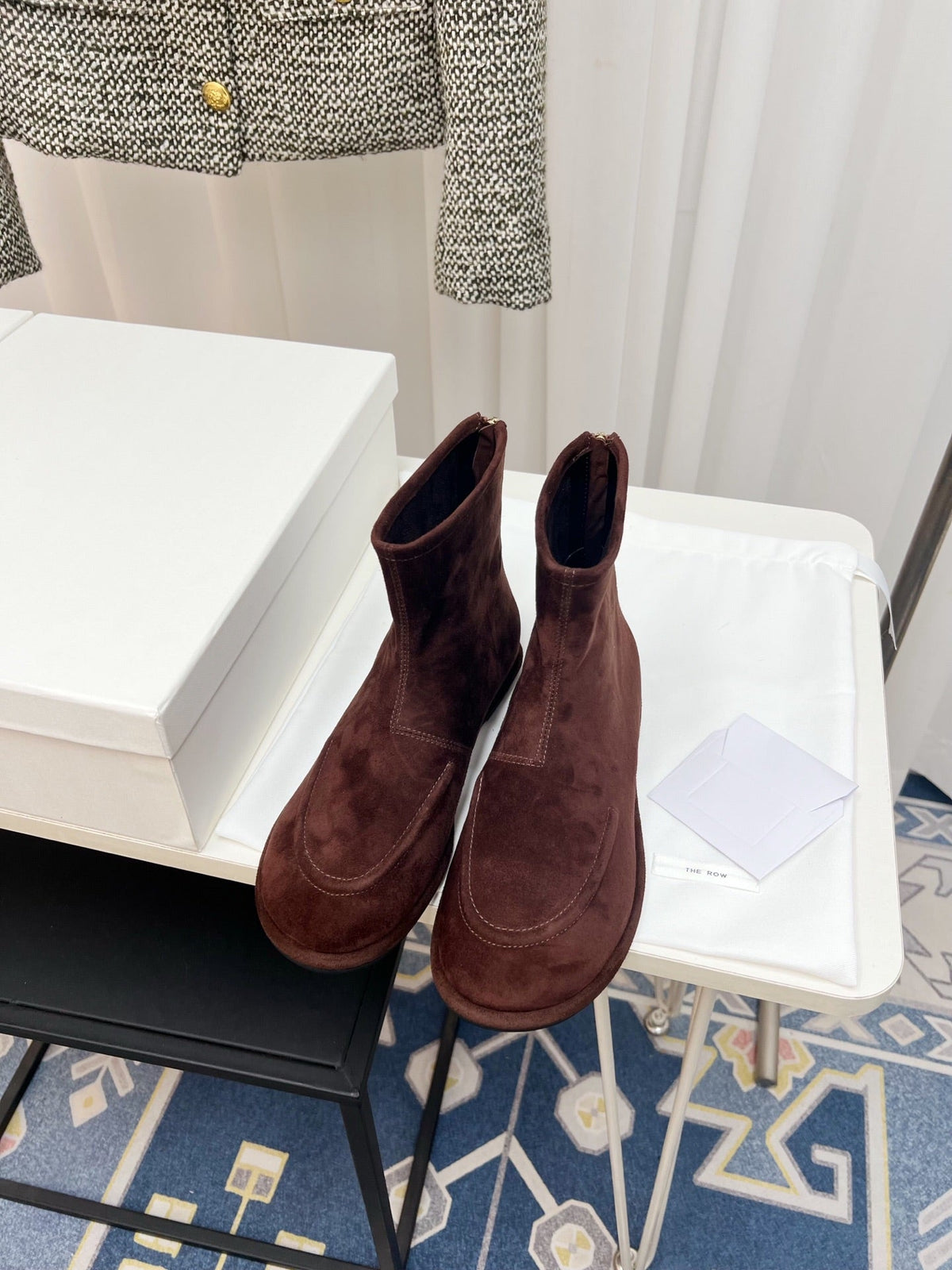 The Row 26s Zipped Boot Flat Dark Brown Suede 146488