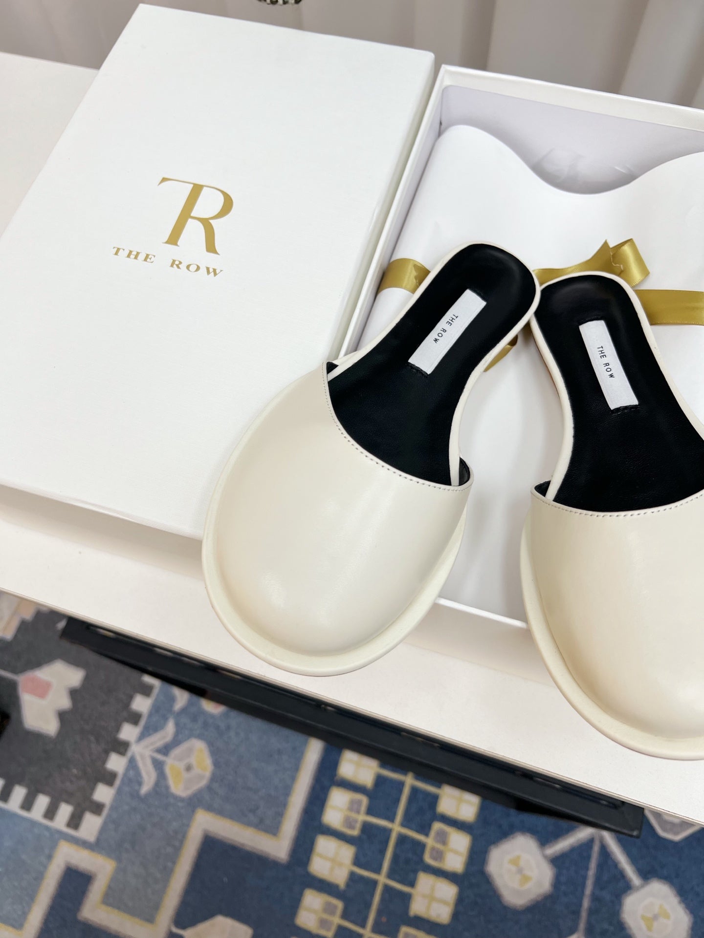 The Row Semi Slippers White Sheepskin 827475