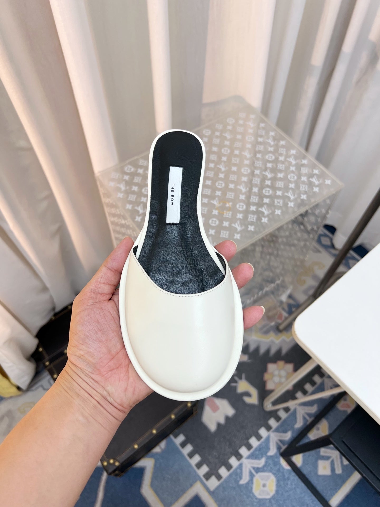 The Row Semi Slippers White Sheepskin 827475
