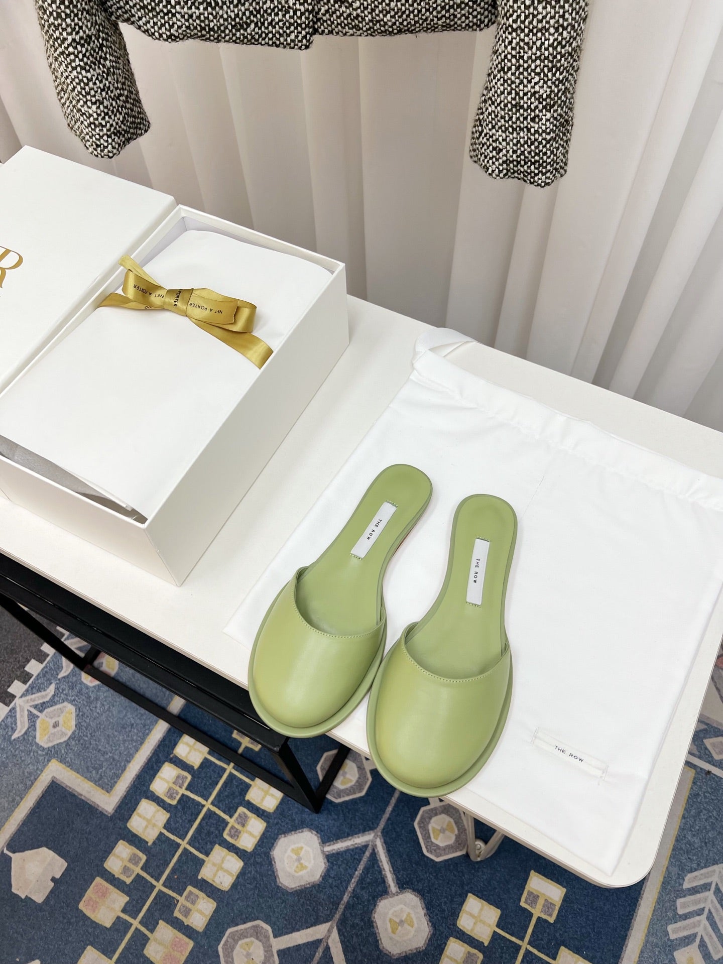 The Row Semi Slippers Olive Sheepskin 827476