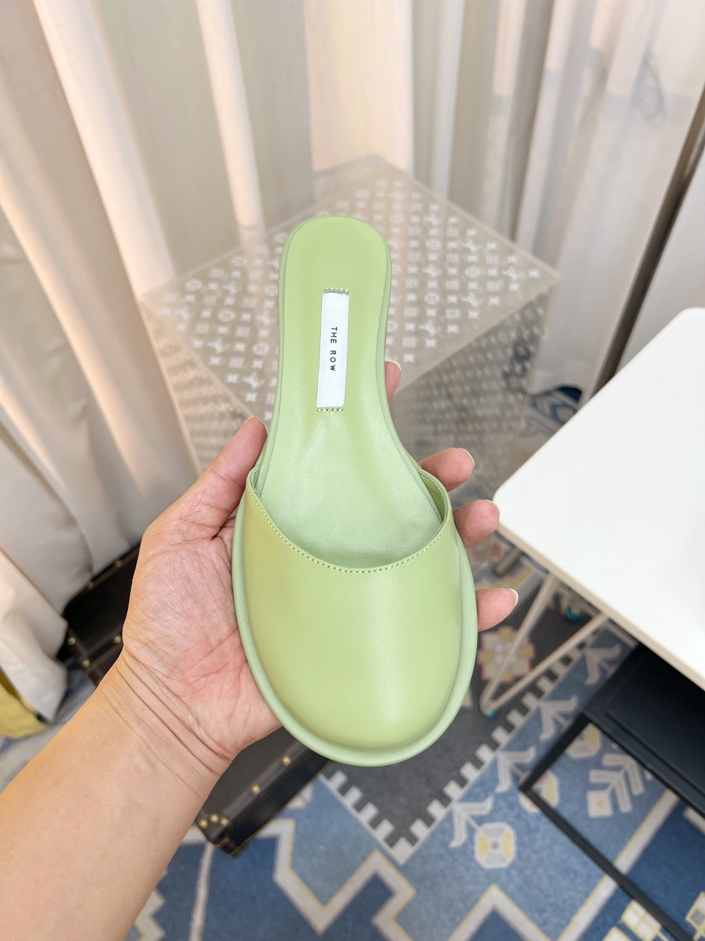 The Row Semi Slippers Olive Sheepskin 827476
