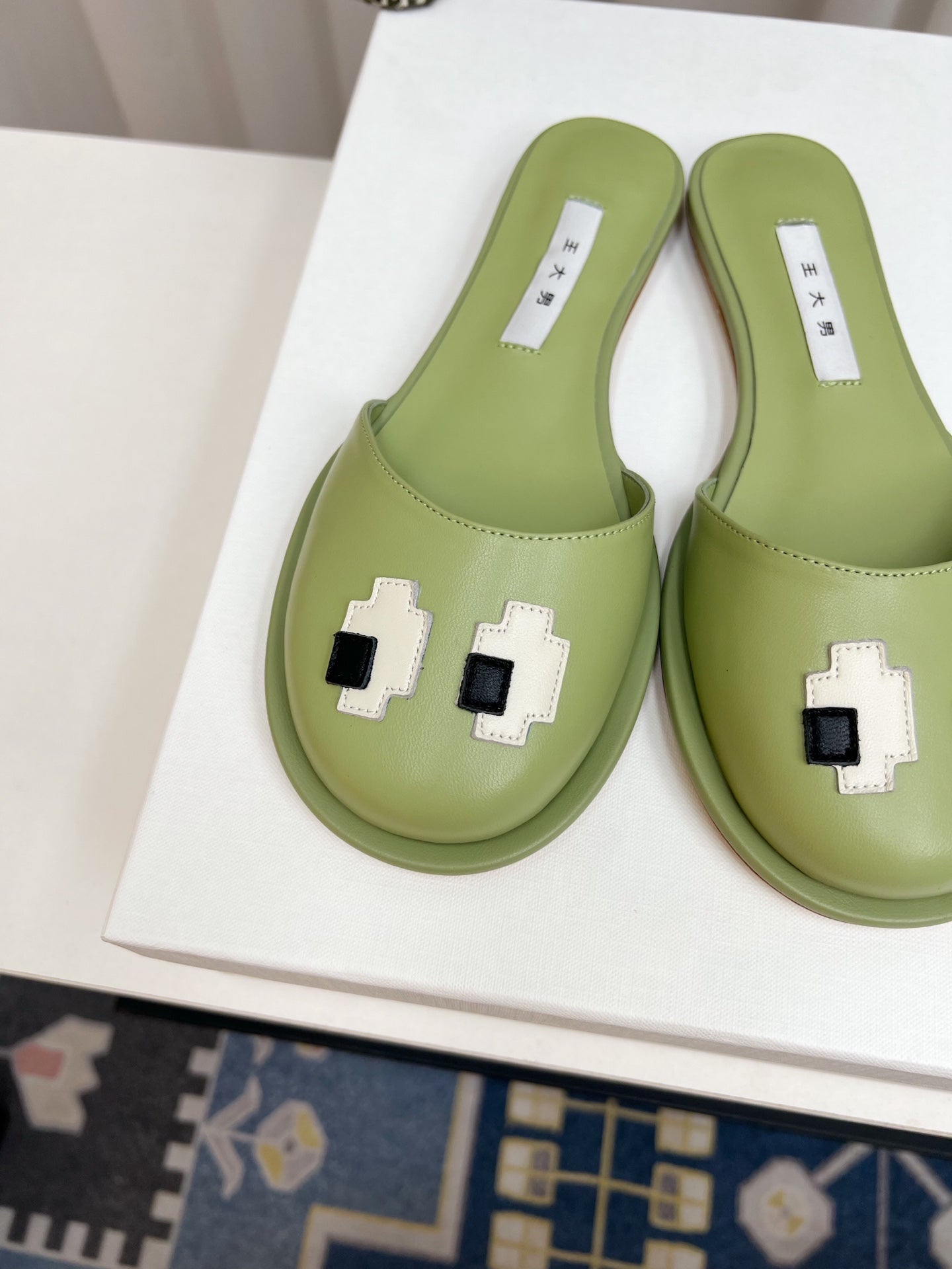 The Row Semi Slippers Olive Green Sheepskin 827493