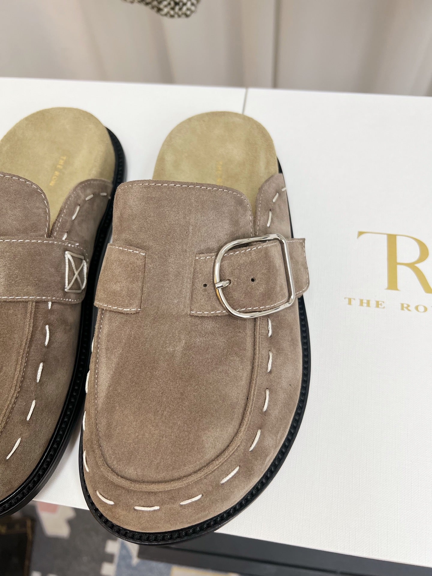 The Row 26 Birkenstock Slippers Taupe Suede 832677