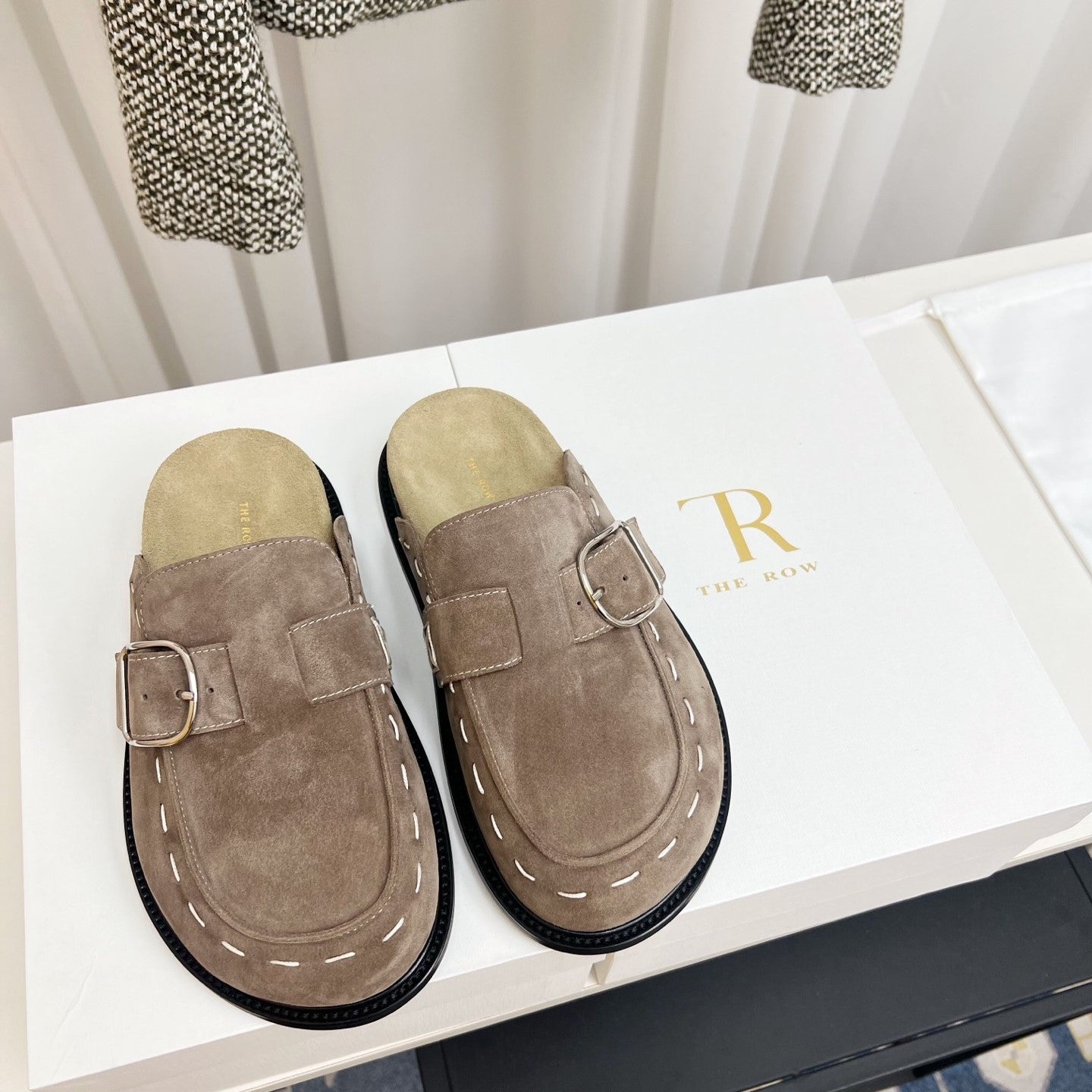 The Row 26 Birkenstock Slippers Taupe Suede 832677