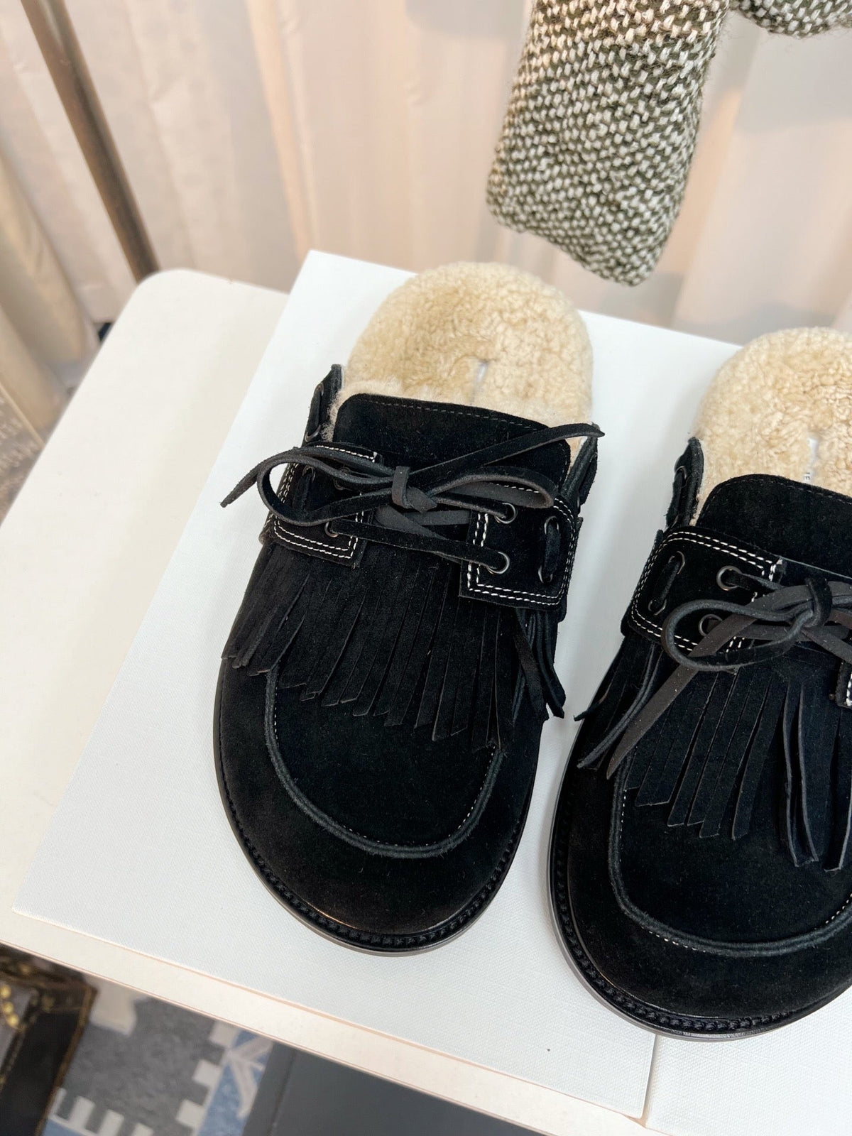 The Row 26s Tassel Mule Flat Black Suede 146486