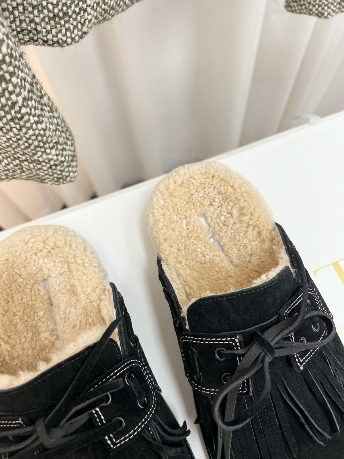 The Row 26s Tassel Mule Flat Black Suede 146486