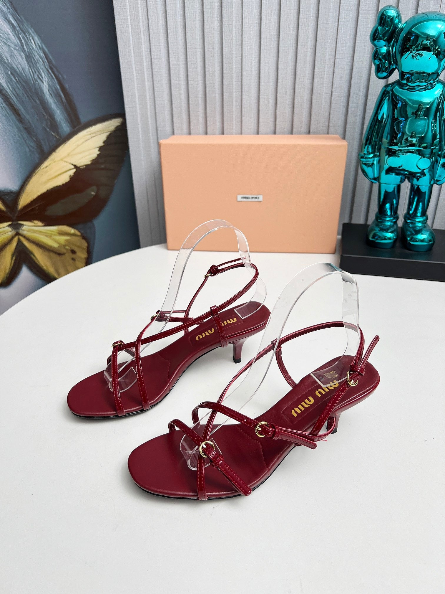 Miu 26s Sandals 5.5cm Burgundy Patent Leather 680450