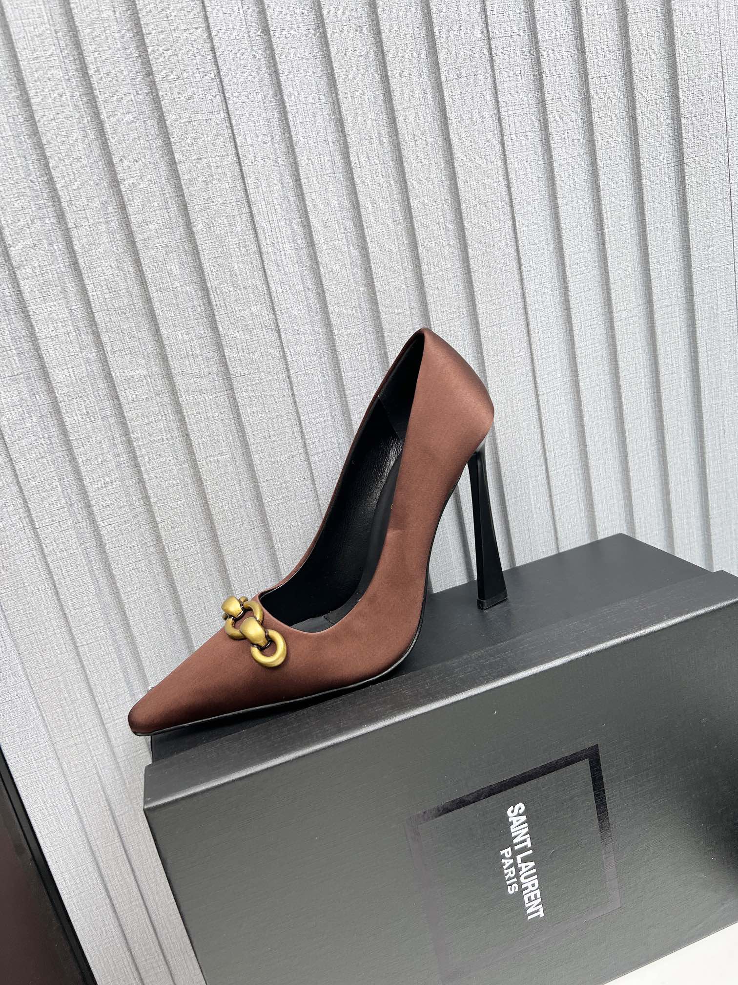 YSL Hermione Pump 11cm Brown Silk 680397